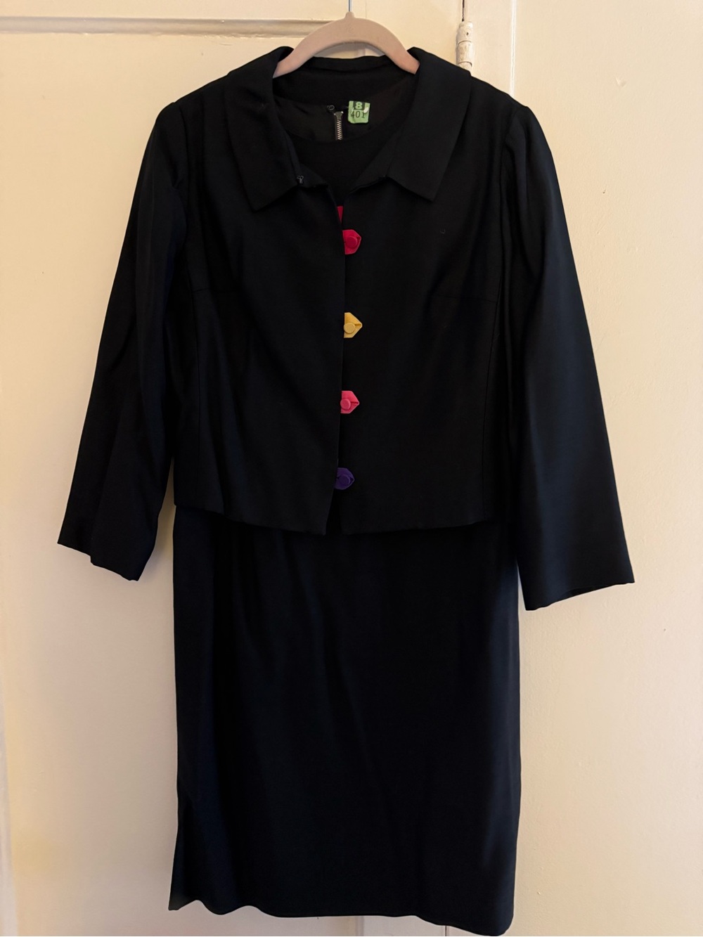 Women’s 1960's Black Two Piece Suit with Colorful Buttons